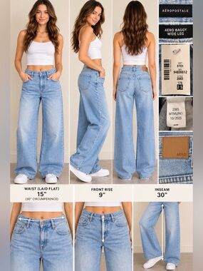 Baggy Wide Leg Jeans - Light Blue - Size 2S